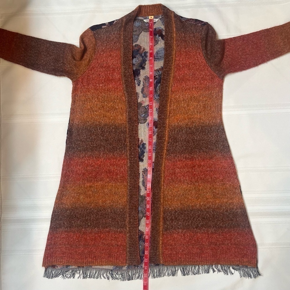 John Mark Open Duster‎ Cardigan Sweater Ombre Front Floral Fringe Boho Sz S EUC - Picture 10 of 13